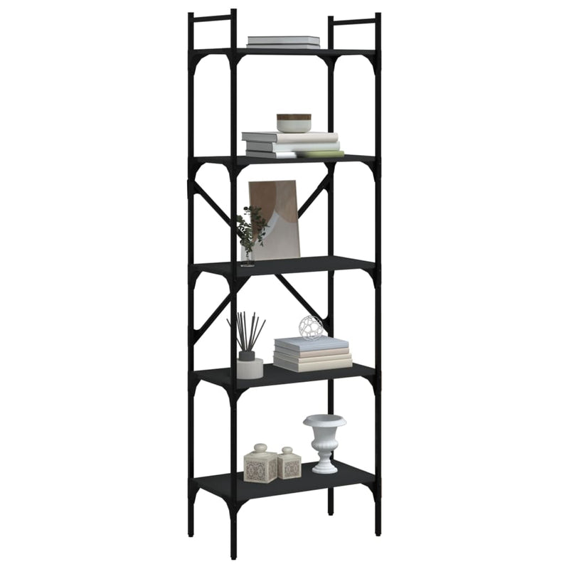vidaXL 5 szintes fekete szerelt fa könyvespolc 56 x 31,5 x 174 cm