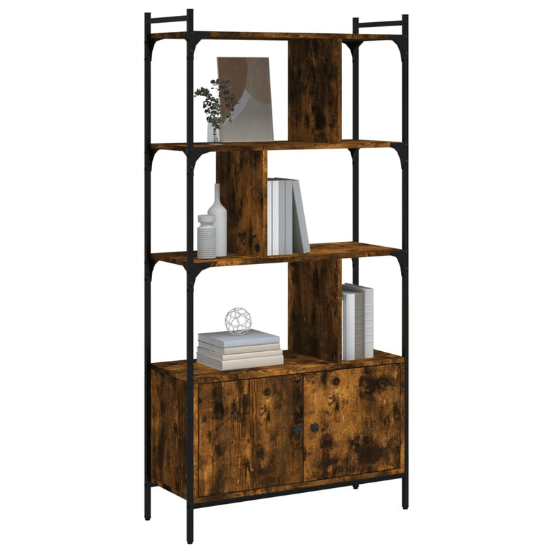 vidaXL füstös tölgy szerelt fa könyvespolc ajtókkal 76,5x30x154,5 cm
