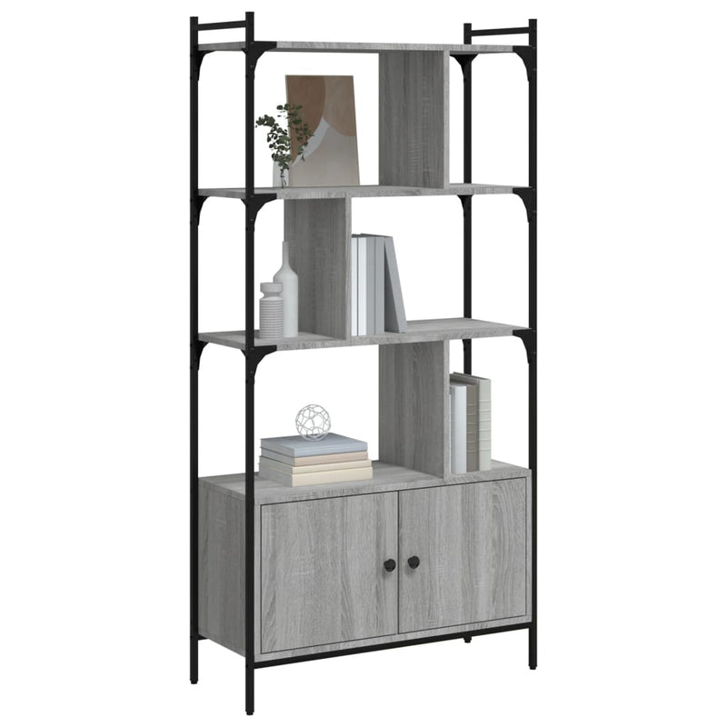 vidaXL szürke sonoma szerelt fa könyvespolc ajtókkal 76,5x30x154,5 cm