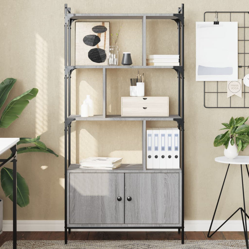 vidaXL szürke sonoma szerelt fa könyvespolc ajtókkal 76,5x30x154,5 cm