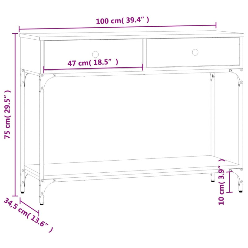 vidaXL szürke sonoma színű szerelt fa konzolasztal 100 x 34,5 x 75 cm