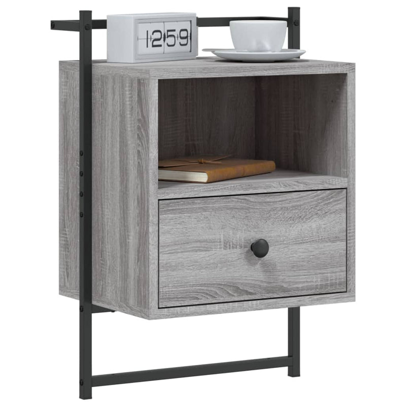 vidaXL 2 db szürke sonoma szerelt fa fali éjjeliszekrény 40x30x61 cm