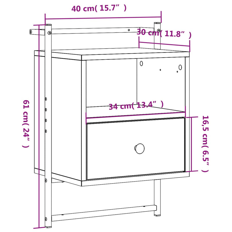 vidaXL 2 db szürke sonoma szerelt fa fali éjjeliszekrény 40x30x61 cm