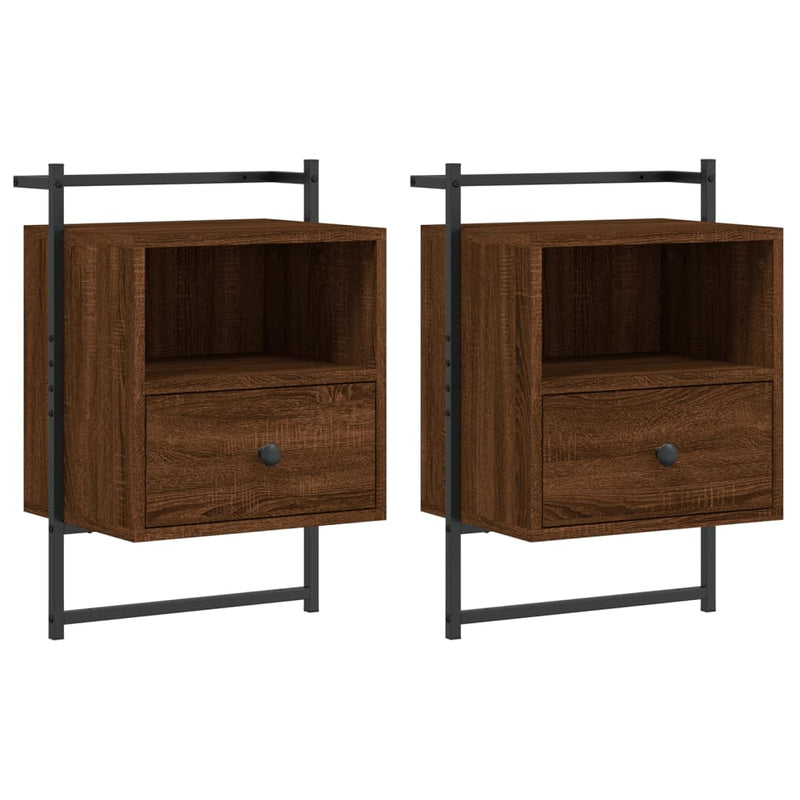 vidaXL 2 db barna tölgy szerelt fa fali éjjeliszekrény 40 x 30 x 61 cm