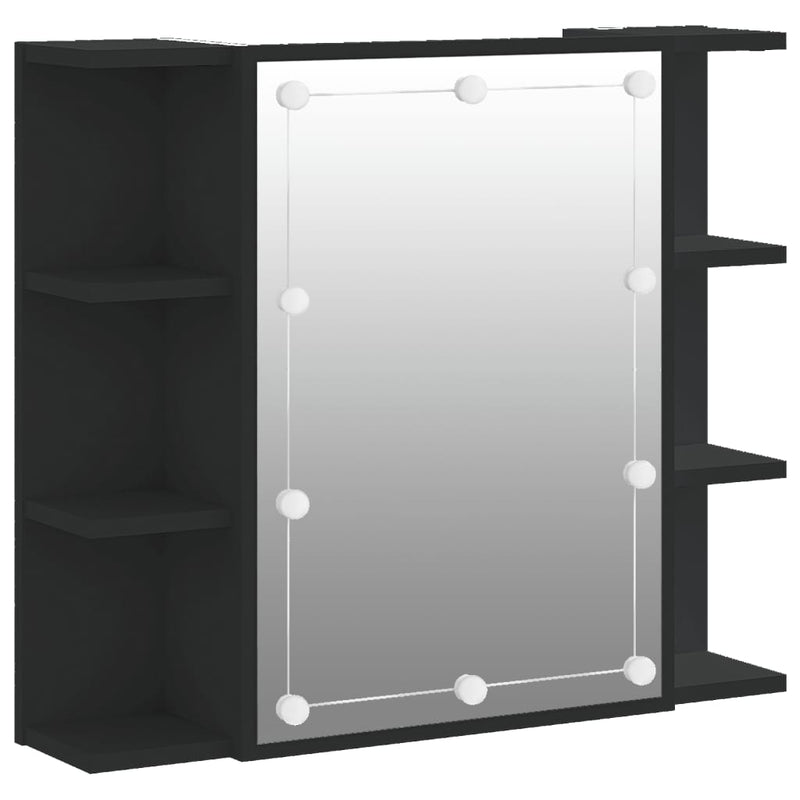 vidaXL fekete tükrös szekrény LED-ekkel 70 x 16,5 x 60 cm