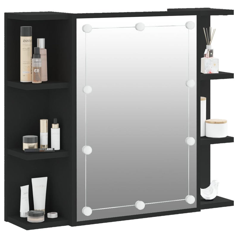 vidaXL fekete tükrös szekrény LED-ekkel 70 x 16,5 x 60 cm