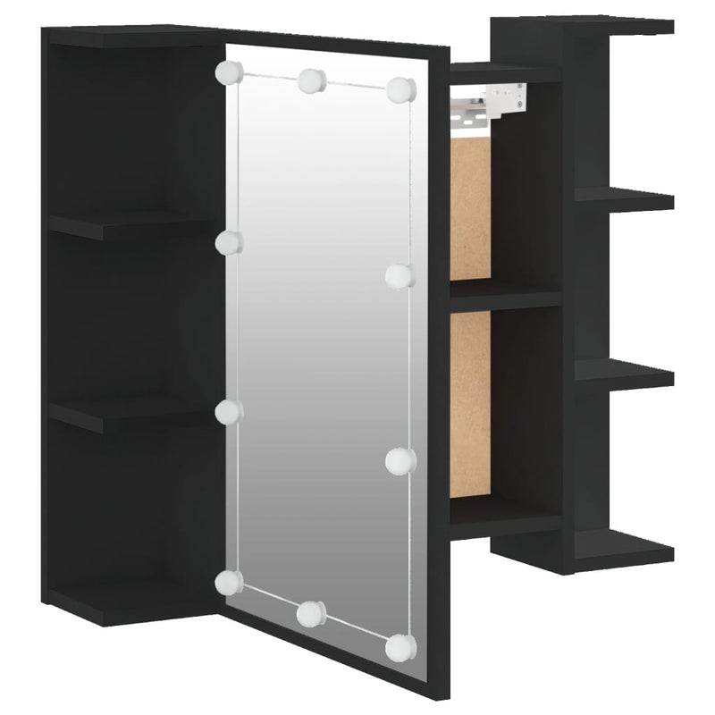 vidaXL fekete tükrös szekrény LED-ekkel 70 x 16,5 x 60 cm