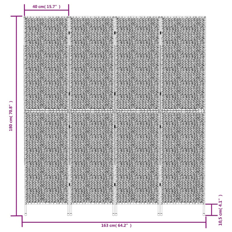 vidaXL fekete 4 paneles vízijácint térelválasztó 163x180 cm