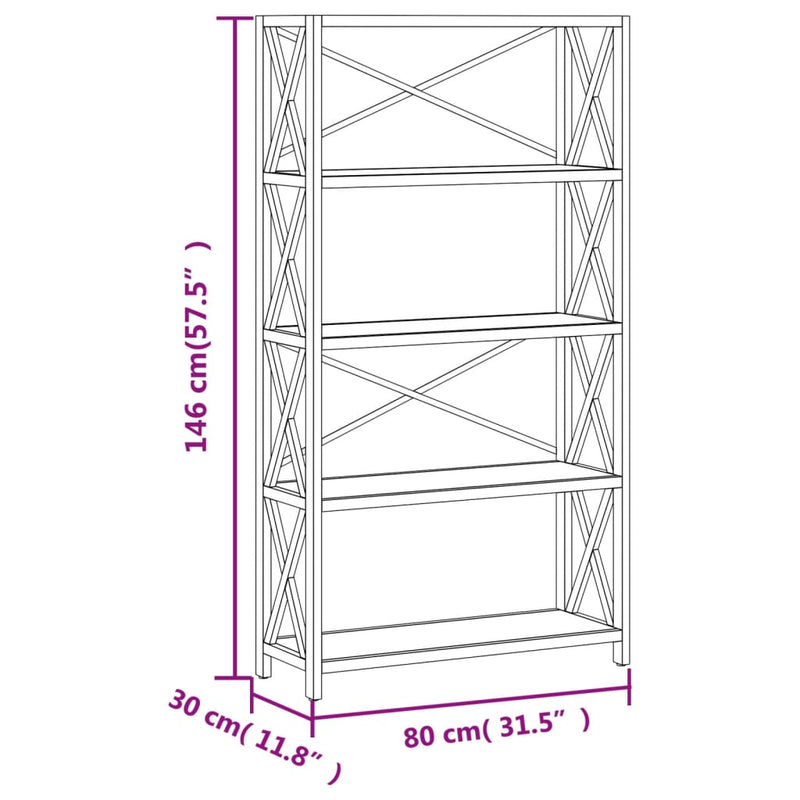 vidaXL 5 szintes tömör tölgyfa polc 80x30x146 cm