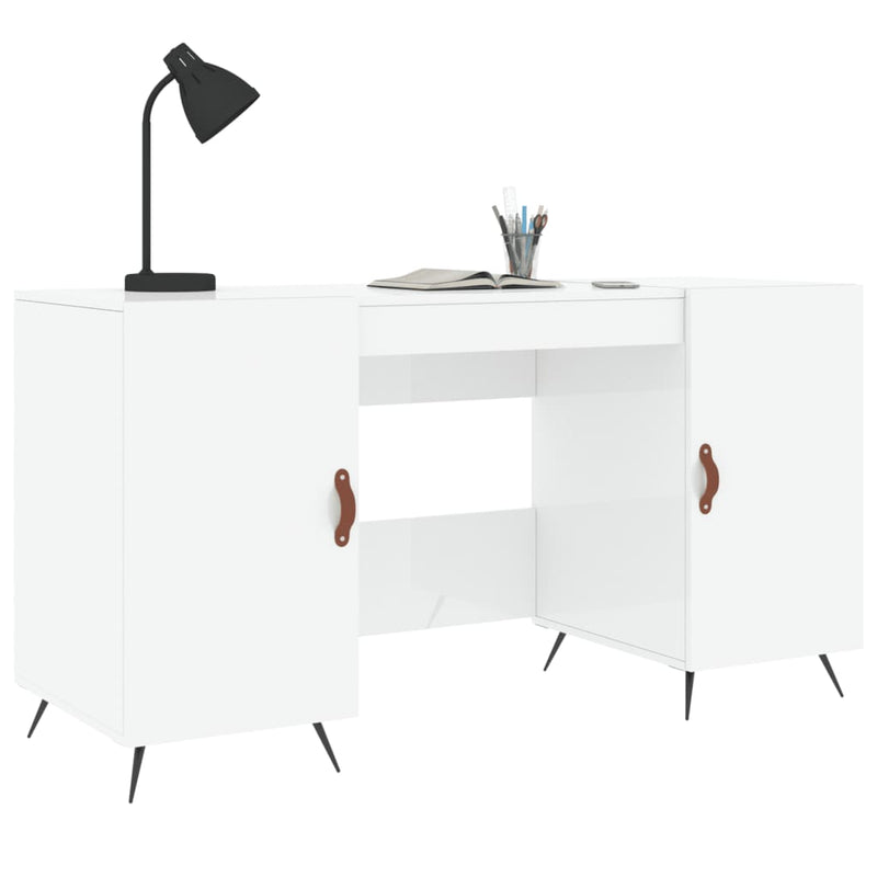 vidaXL magasfényű fehér színű szerelt fa íróasztal 140 x 50 x 75 cm
