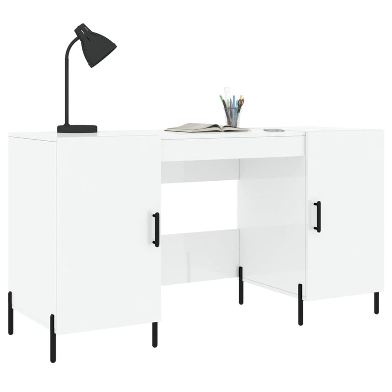 vidaXL magasfényű fehér színű szerelt fa íróasztal 140 x 50 x 75 cm