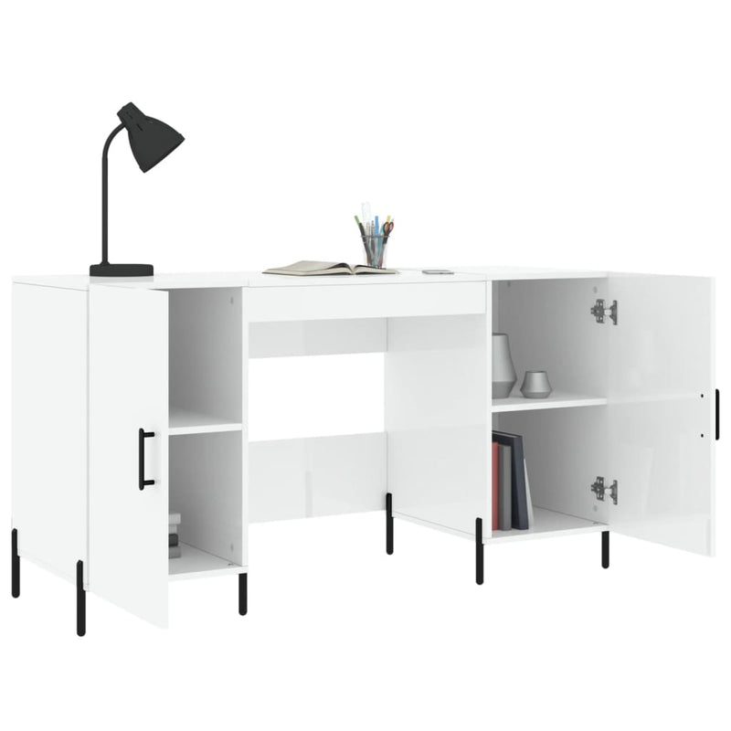 vidaXL magasfényű fehér színű szerelt fa íróasztal 140 x 50 x 75 cm