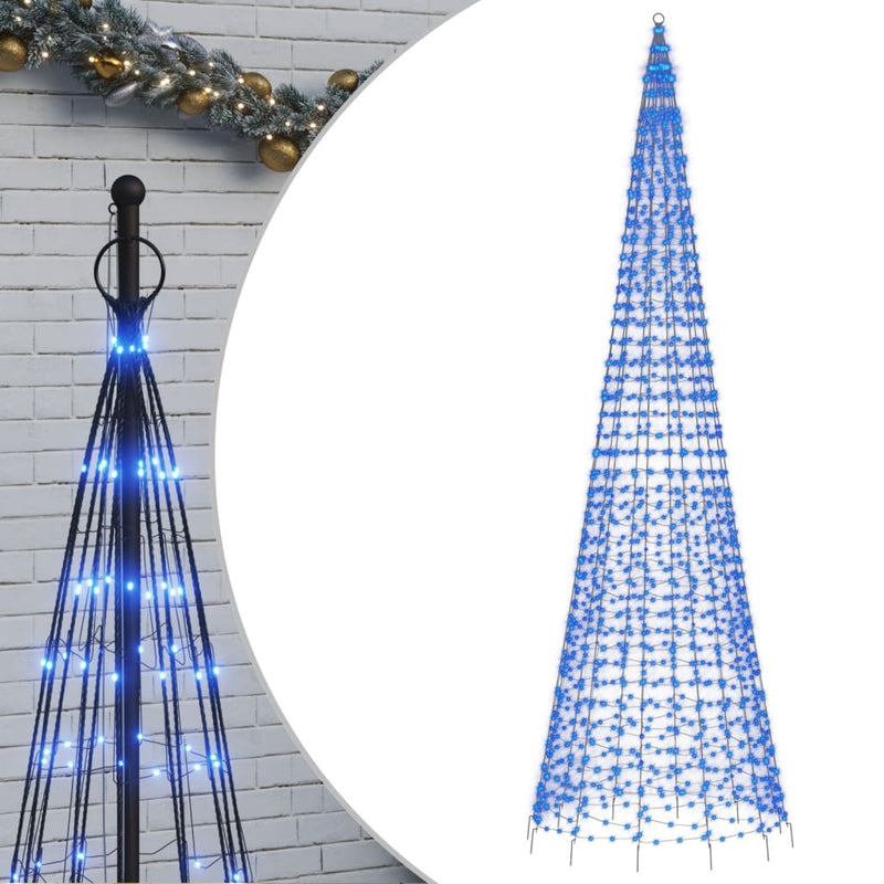 vidaXL kék karácsonyfa lámpa zászlórúdon 1534 LED-del 500 cm