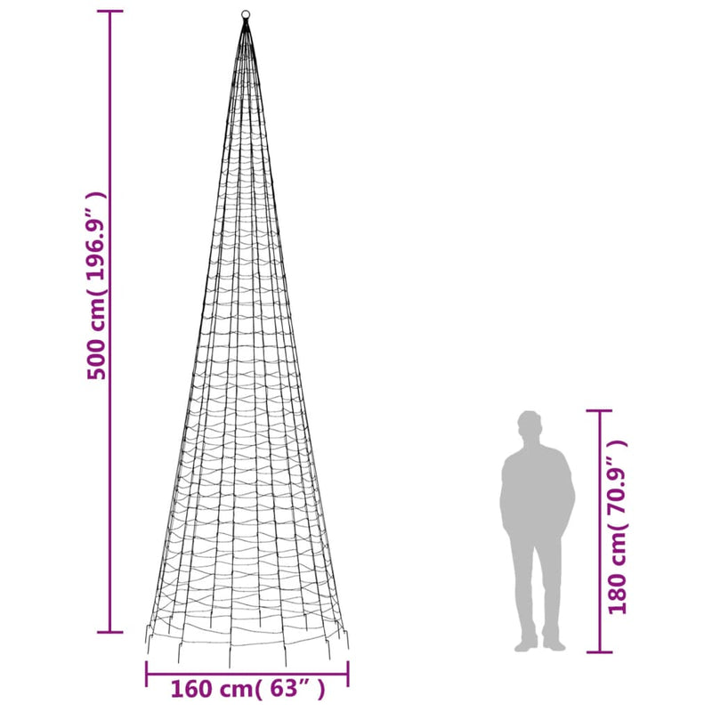 vidaXL kék karácsonyfa lámpa zászlórúdon 1534 LED-del 500 cm