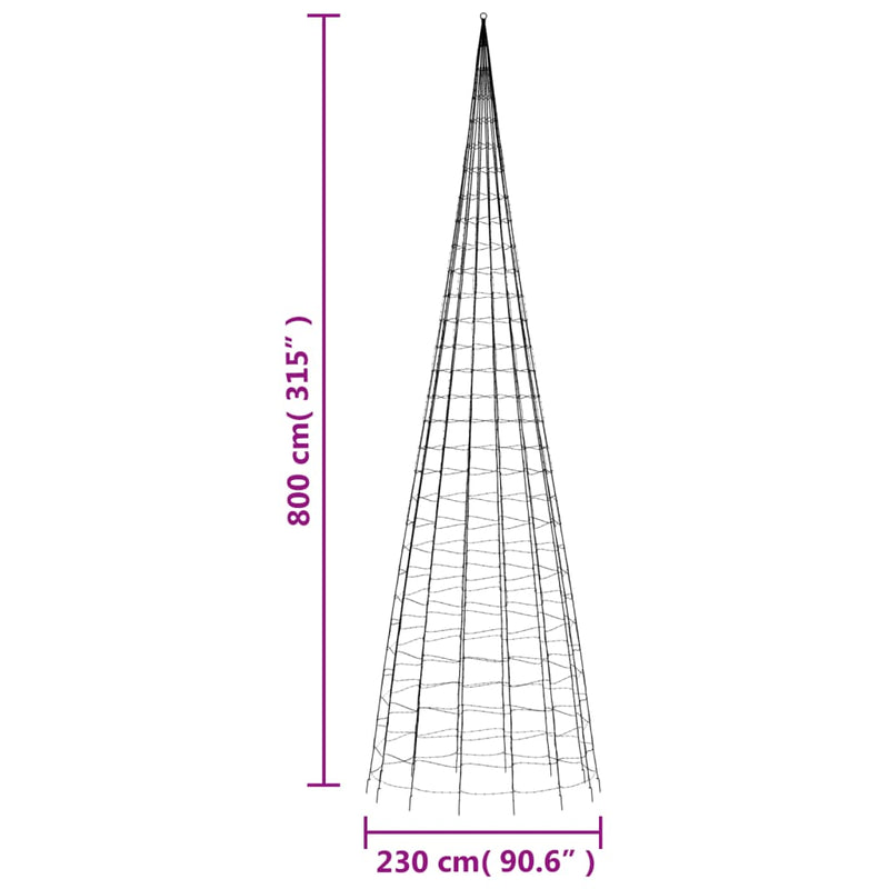 vidaXL kék karácsonyfa lámpa zászlórúdon 3000 LED-del 800 cm