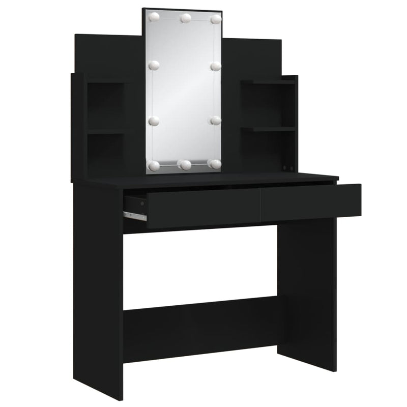 vidaXL fekete fésülködőasztal LED-del 96x40x142 cm