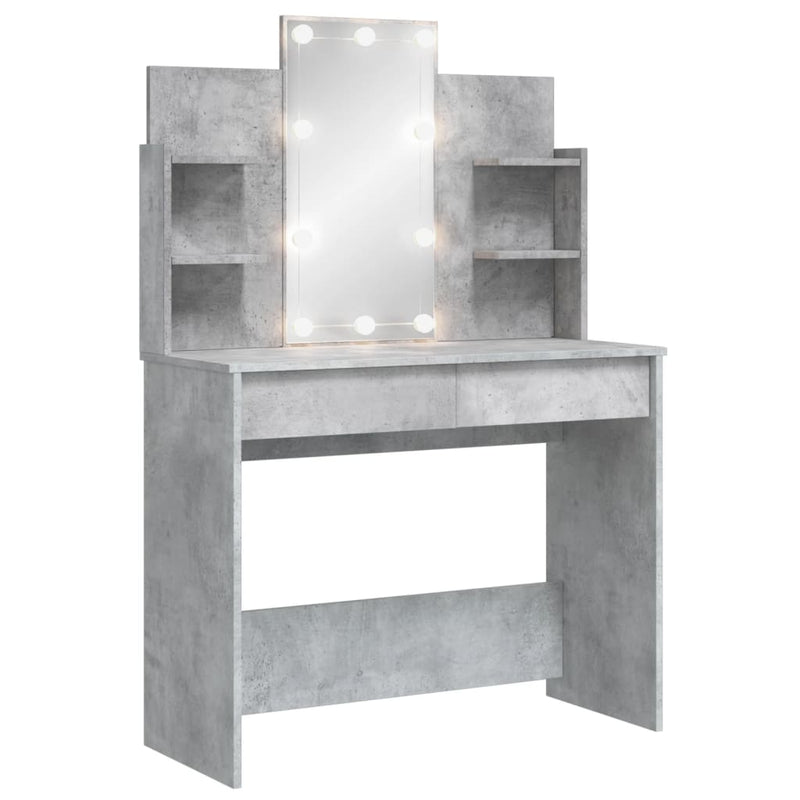 vidaXL betonszürke fésülködőasztal LED-del 96 x 40 x 142 cm