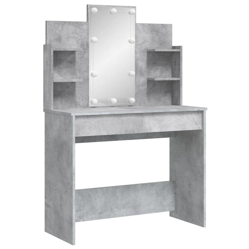 vidaXL betonszürke fésülködőasztal LED-del 96 x 40 x 142 cm