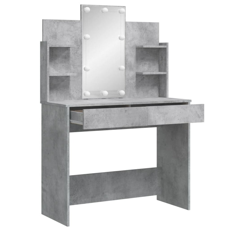 vidaXL betonszürke fésülködőasztal LED-del 96 x 40 x 142 cm