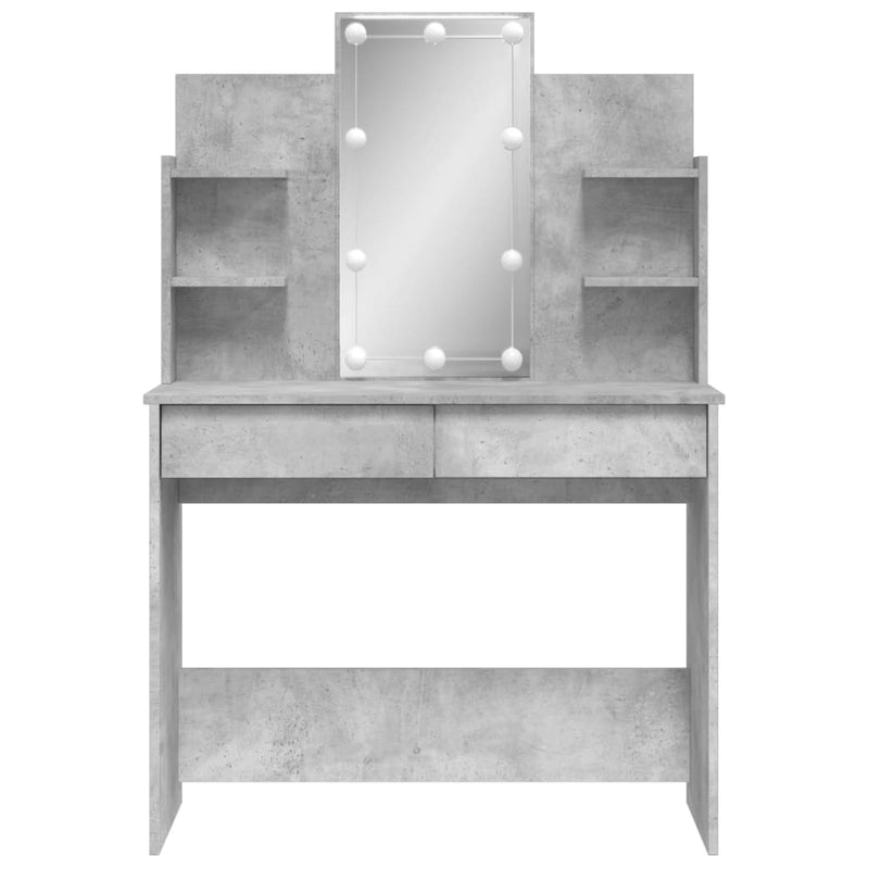 vidaXL betonszürke fésülködőasztal LED-del 96 x 40 x 142 cm