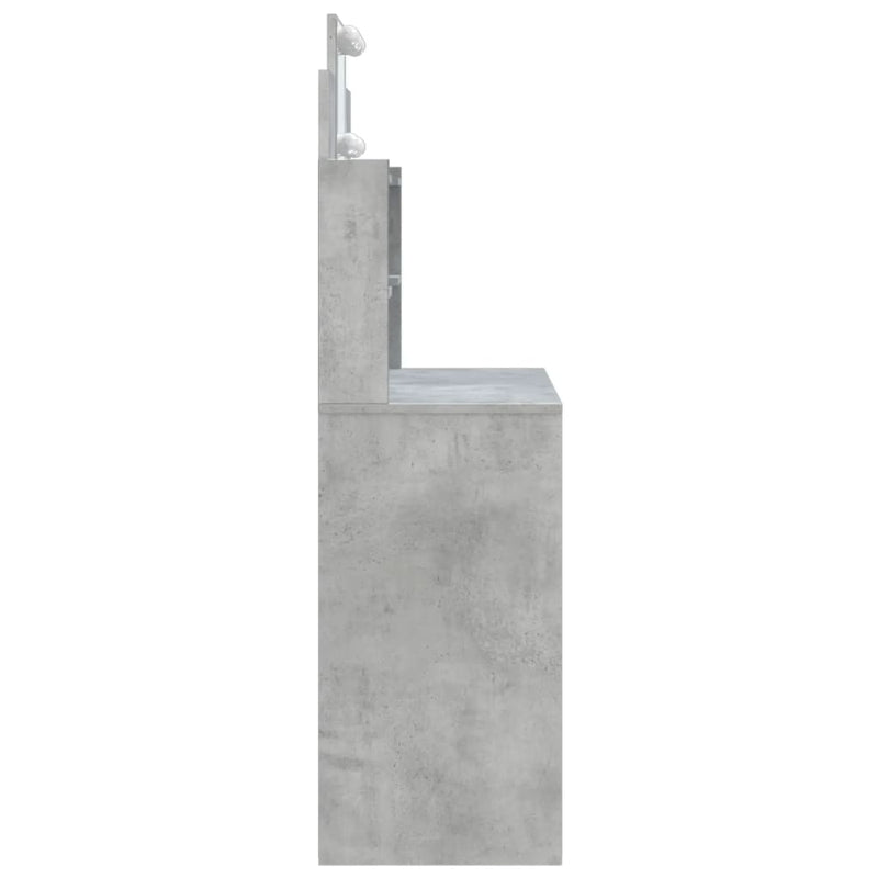 vidaXL betonszürke fésülködőasztal LED-del 96 x 40 x 142 cm