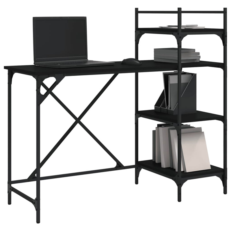 vidaXL fekete számítógépasztal polcokkal 120x47x109 cm