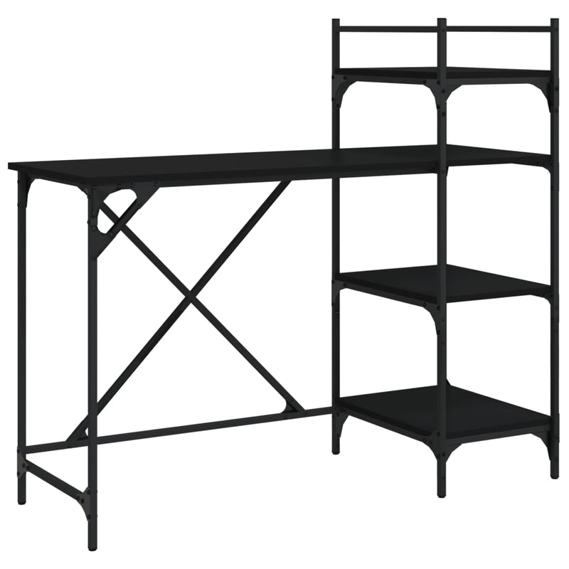 vidaXL fekete számítógépasztal polcokkal 120x47x109 cm