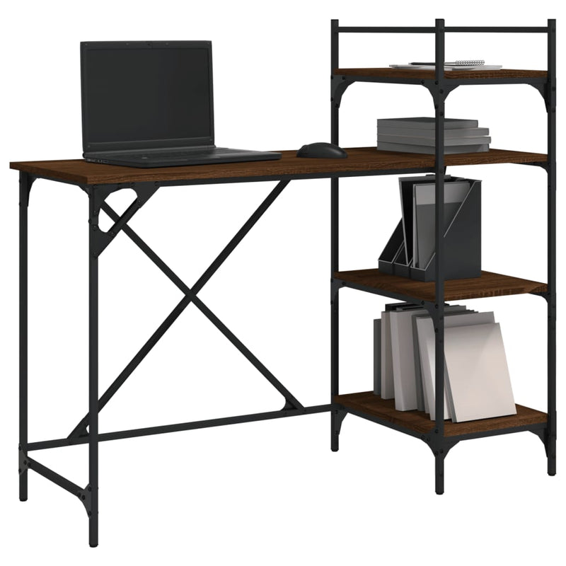 vidaXL barna tölgyszínű számítógépasztal polcokkal 120x47x109 cm