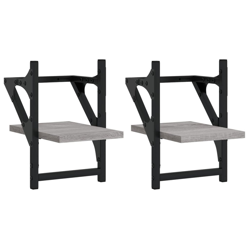 vidaXL 2 db szürke sonoma színű fali polc rúddal 20 x 25 x 30 cm