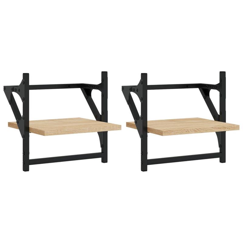 vidaXL 2 db sonoma tölgy színű fali polc rúddal 30 x 25 x 30 cm