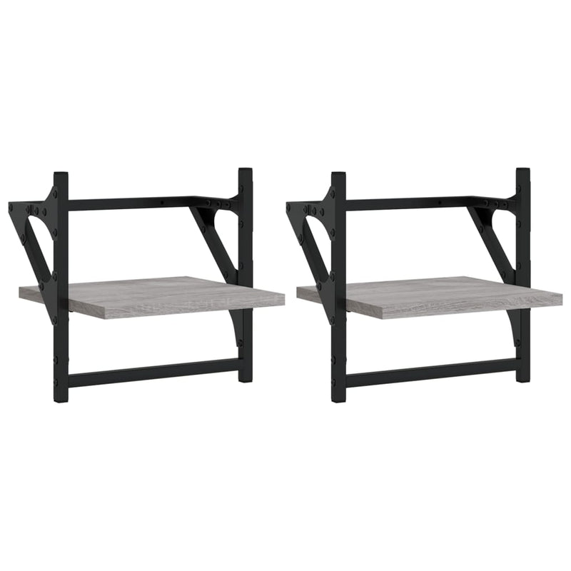 vidaXL 2 db szürke sonoma színű fali polc rúddal 30 x 25 x 30 cm