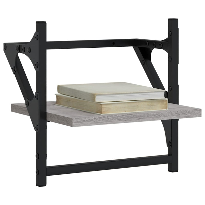 vidaXL 2 db szürke sonoma színű fali polc rúddal 30 x 25 x 30 cm
