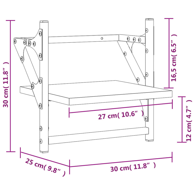 vidaXL 2 db szürke sonoma színű fali polc rúddal 30 x 25 x 30 cm