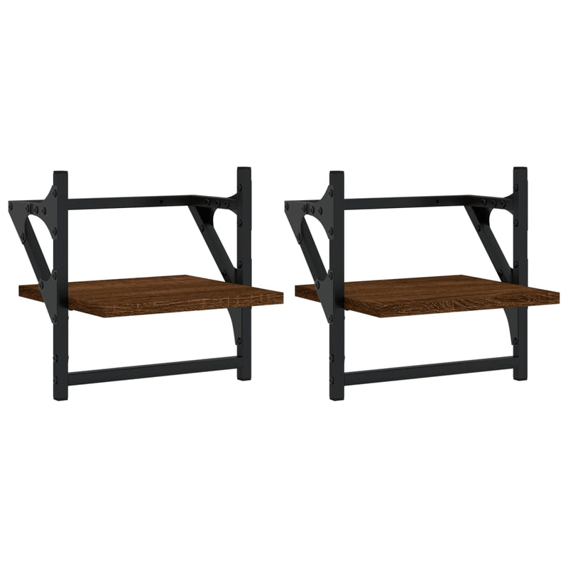 vidaXL 2 db barna tölgyszínű falipolc rúddal 30 x 25 x 30 cm