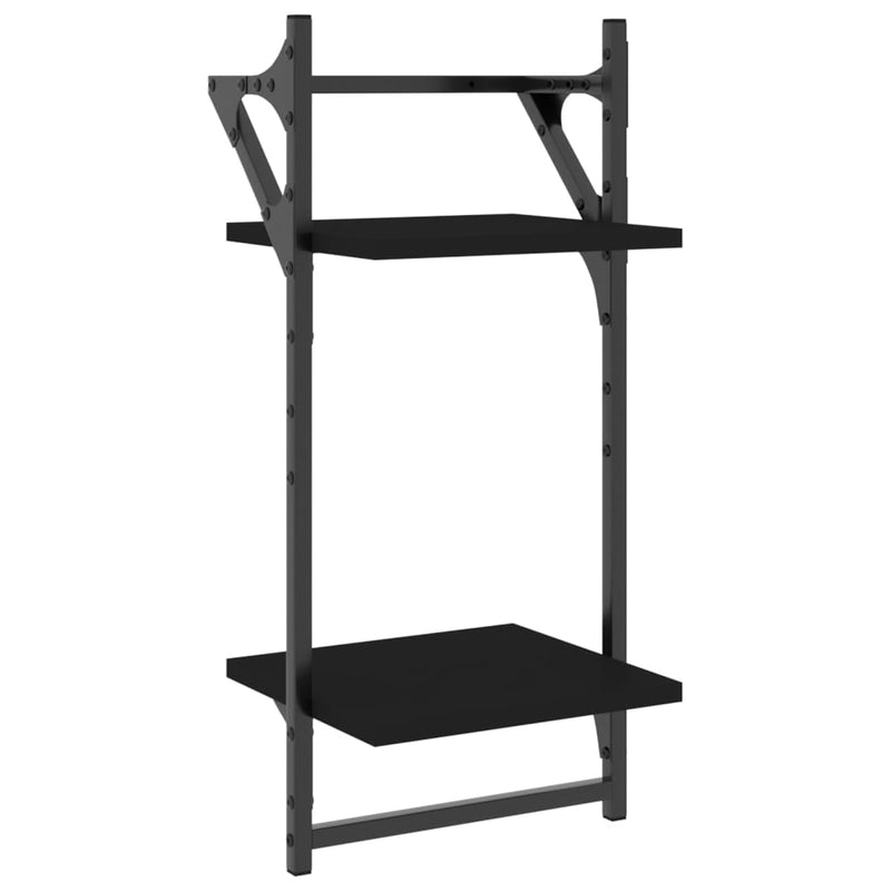vidaXL 2 db 2 szintes fekete falipolc rúddal 30x25x65 cm