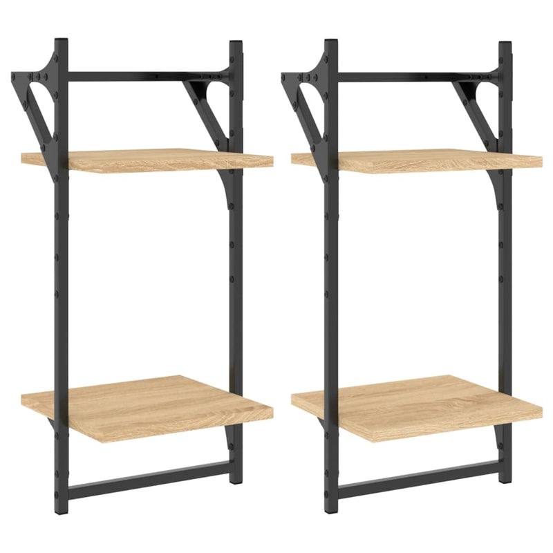 vidaXL 2 db 2 szintes sonoma tölgyszínű falipolc rúddal 30x25x65 cm