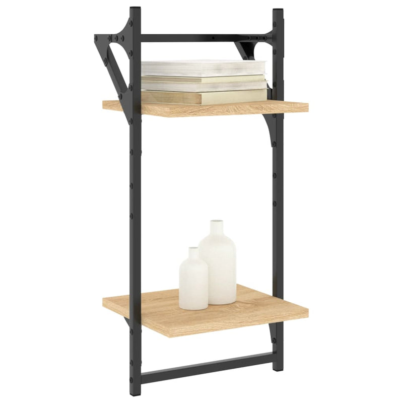 vidaXL 2 db 2 szintes sonoma tölgyszínű falipolc rúddal 30x25x65 cm