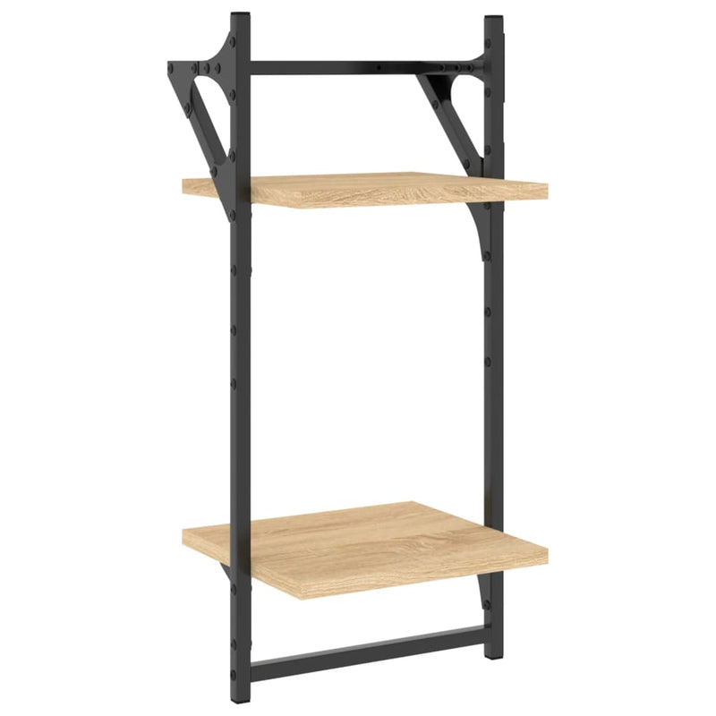 vidaXL 2 db 2 szintes sonoma tölgyszínű falipolc rúddal 30x25x65 cm