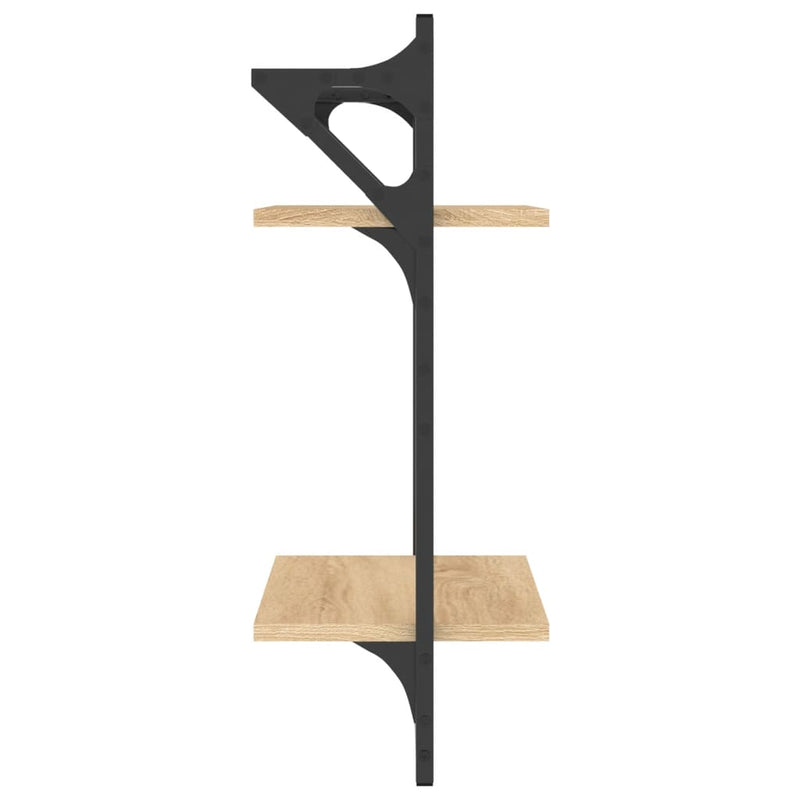 vidaXL 2 db 2 szintes sonoma tölgyszínű falipolc rúddal 30x25x65 cm