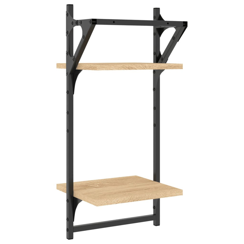 vidaXL 2 db 2 szintes sonoma tölgyszínű falipolc rúddal 30x25x65 cm
