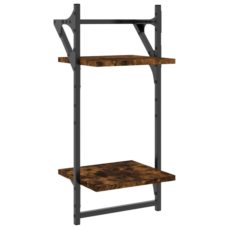 vidaXL 2 db 2 szintes füstös tölgy színű fali polc rúddal 30x25x65 cm