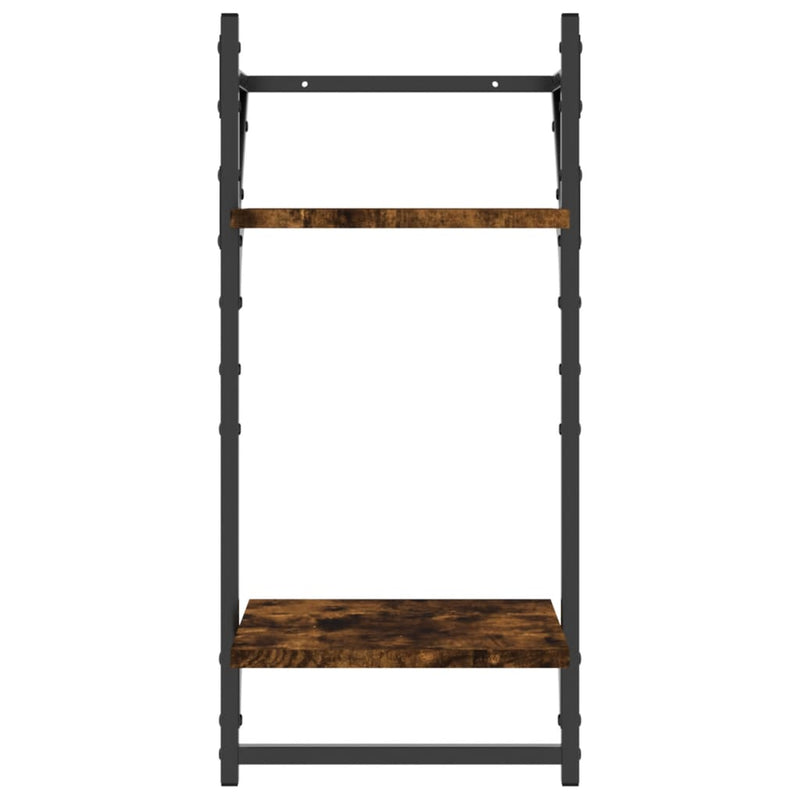 vidaXL 2 db 2 szintes füstös tölgy színű fali polc rúddal 30x25x65 cm