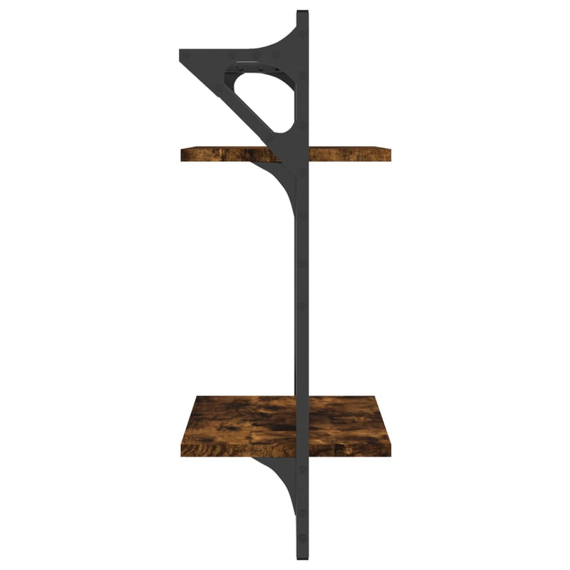 vidaXL 2 db 2 szintes füstös tölgy színű fali polc rúddal 30x25x65 cm