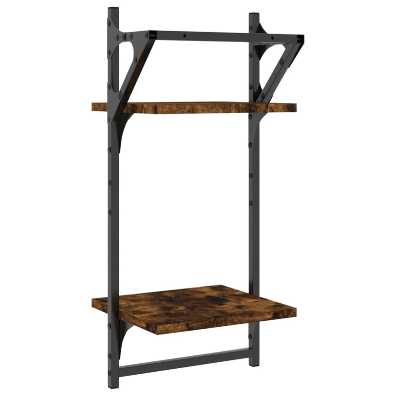 vidaXL 2 db 2 szintes füstös tölgy színű fali polc rúddal 30x25x65 cm