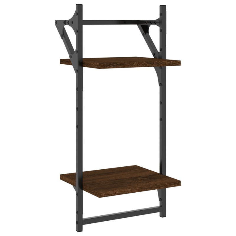 vidaXL 2 db 2 szintes füstös tölgy színű falipolc rúddal 30x25x65 cm