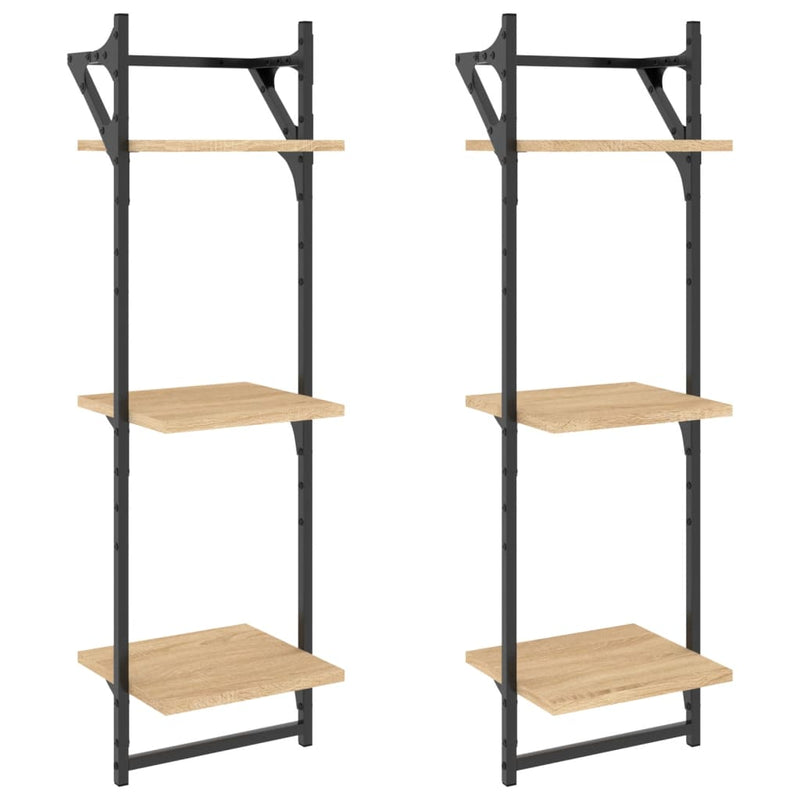 vidaXL 2 db 3 szintes sonoma tölgy színű falipolc rúddal 30x25x100 cm