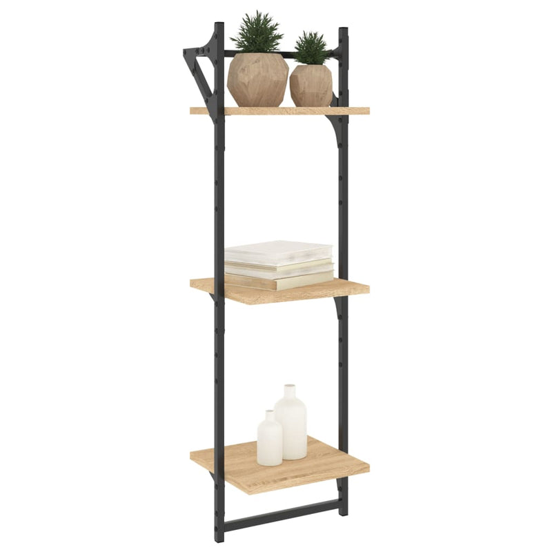 vidaXL 2 db 3 szintes sonoma tölgy színű falipolc rúddal 30x25x100 cm