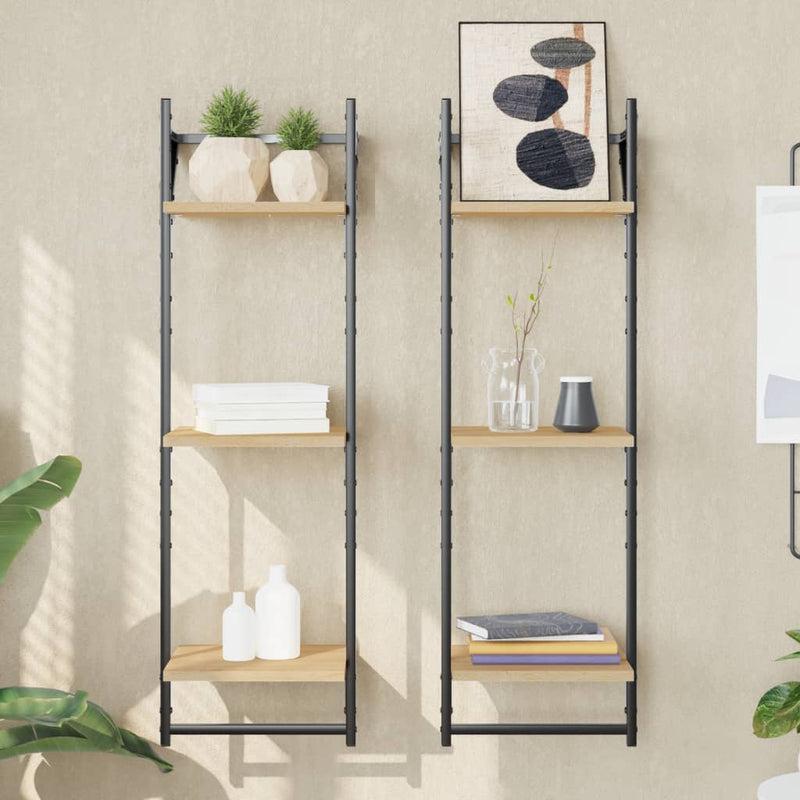 vidaXL 2 db 3 szintes sonoma tölgy színű falipolc rúddal 30x25x100 cm