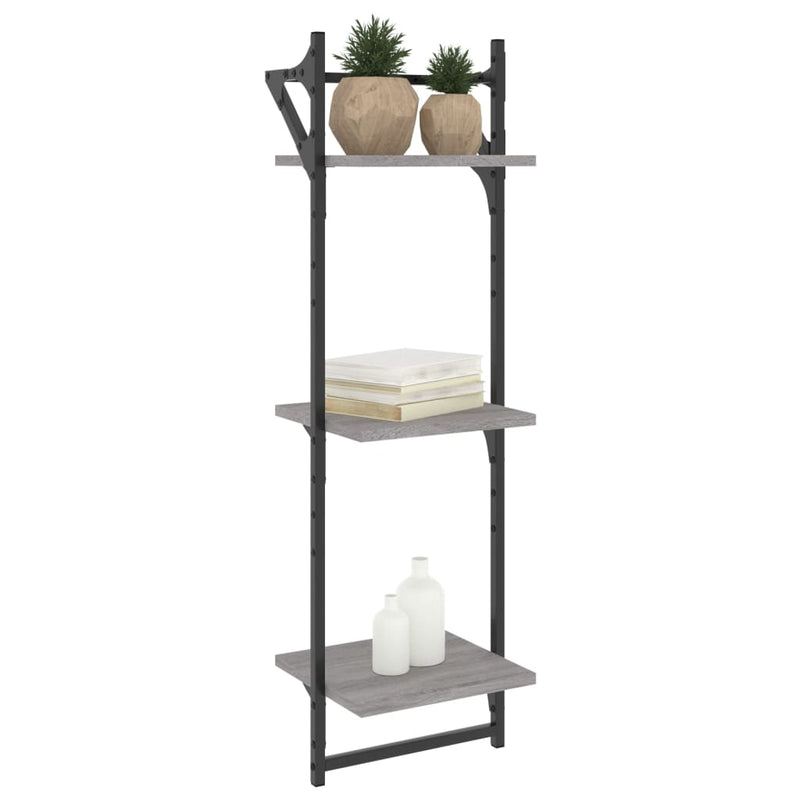 vidaXL 2 db 3 szintes szürke sonoma fali polc rúddal 30 x 25 x 100 cm