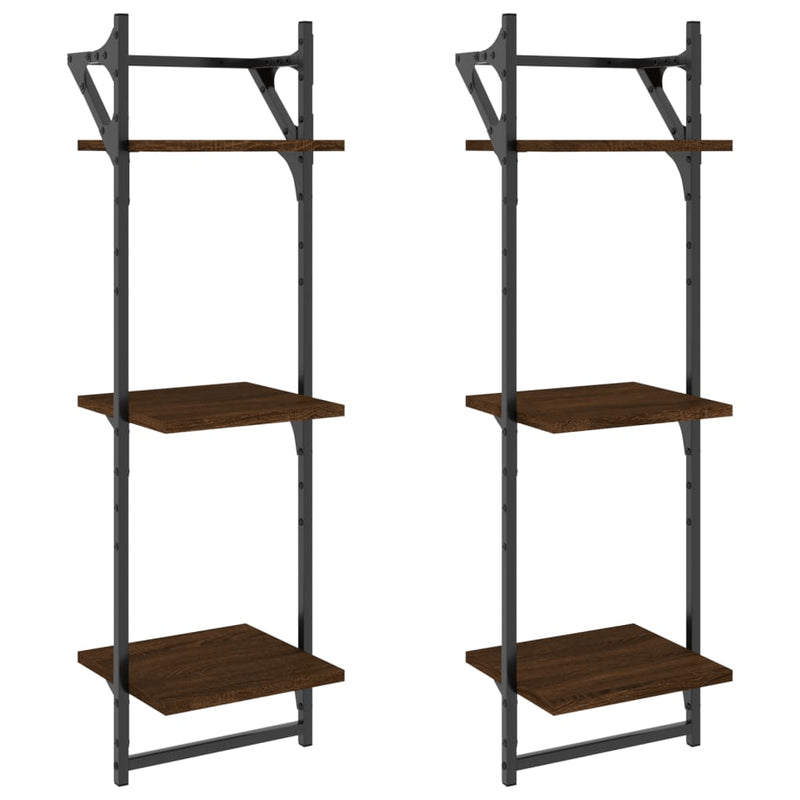 vidaXL 2 db 3 szintes barna tölgy színű fali polc rúddal 30x25x100 cm